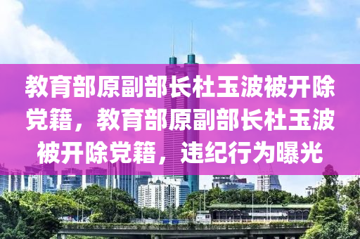 教育部原副部長(zhǎng)杜玉波被開(kāi)除黨籍，教育部原副部長(zhǎng)杜玉波被開(kāi)除黨籍，違紀(jì)行為曝光