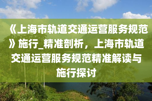 《上海市軌道交通運營服務規(guī)范》施行_精準剖析，上海市軌道交通運營服務規(guī)范精準解讀與施行探討木工機械,設備,零部件