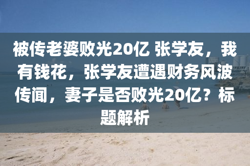 被傳老婆敗光20億 張學友，我有錢花，張學友遭遇財務風波傳聞，妻子是否敗光20億？標題解析木工機械,設備,零部件