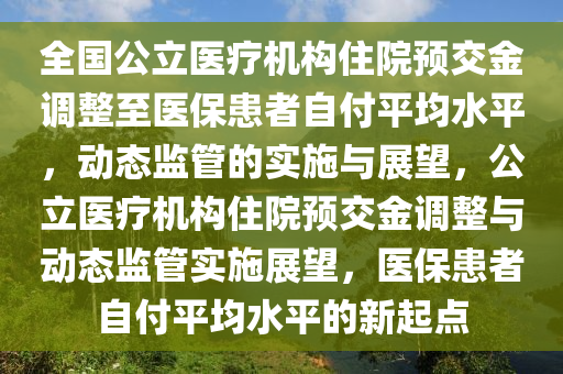 全國公立醫(yī)療機(jī)構(gòu)住院預(yù)交金調(diào)整至醫(yī)?；颊咦愿镀骄剑瑒討B(tài)監(jiān)管的實(shí)施與展望，公立醫(yī)療機(jī)構(gòu)住院預(yù)交金調(diào)整與動態(tài)監(jiān)管實(shí)施展望，醫(yī)?；颊咦愿镀骄降男缕瘘c(diǎn)