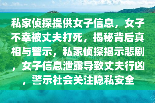 私家偵探提供女子信息，女子不幸被丈夫打死，揭秘背后真相與警示，私家偵探揭示悲劇，女子信息泄露導(dǎo)致丈夫行兇，警示社會(huì)關(guān)注隱私安全