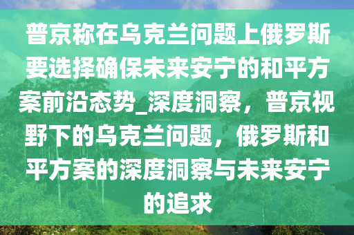 普京稱在烏克蘭問題上俄羅斯要選擇確保未來(lái)安寧的和平方案前沿態(tài)勢(shì)_深度洞察，普京視野下的烏克蘭問題，俄羅斯和平方案的深度洞察與未來(lái)安寧的追求