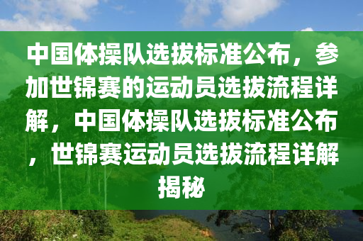 中國(guó)體操隊(duì)選拔標(biāo)準(zhǔn)公布，參加世錦賽的運(yùn)動(dòng)員選拔流程詳解，中國(guó)體操隊(duì)選拔標(biāo)準(zhǔn)公布，世錦賽運(yùn)動(dòng)員選拔流程詳解揭秘