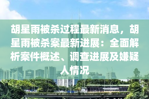 胡木工機(jī)械,設(shè)備,零部件星雨被殺過(guò)程最新消息，胡星雨被殺案最新進(jìn)展：全面解析案件概述、調(diào)查進(jìn)展及嫌疑人情況