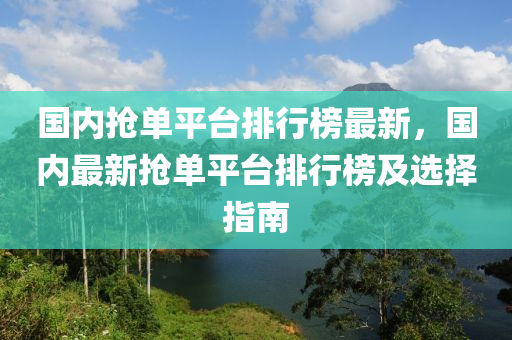 國內搶單平臺排行榜最新，國內最新?lián)寙纹脚_排行榜及選擇指南